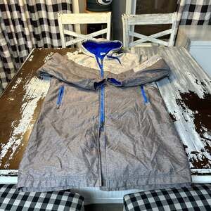 Speedo Unisex Fleece-Lined Color Block Swim Parka Jacket Gray and Blue Size Medi